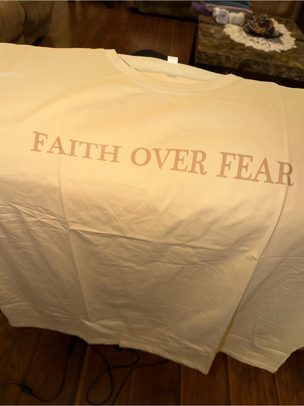 Faith Over Fear Short Sleeve Tee - Cream with Pink Print